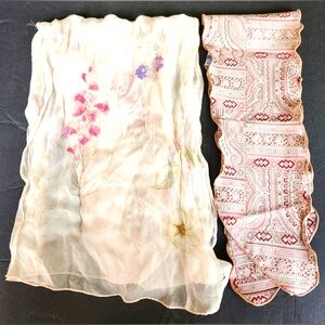 Two Complementary Floral and Paisley Scarves